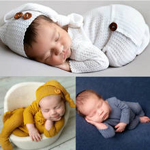 Pelele para bebé, 2 uds., accesorios de fotografía para recién nacido, mono de punto, conjunto de Pelele con pies, ropa para sesión de fotos, trajes 2024 - compra barato