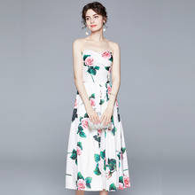 NEWDISCVRY Summer Sexy Strapless Floral Printed Midi Dresses For Women Runway Designer Elegant Party Dress zomerjurk dames 2021 2024 - buy cheap
