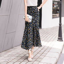 Spring Fall 2020 Chiffon Ruffles Mermaid Long  Elegant Woman Skirt Vintage Floral Print Femme High Waist 3XL Plus Size Ladys 2024 - buy cheap