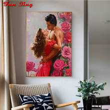 Diy diamond painting portrait cross stitch 3d diamond embroidery 5d Square/Round diamond bedroom restaurant "Rose couple lovers" 2024 - buy cheap