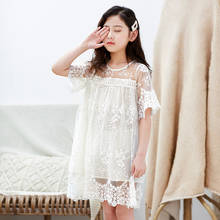 Kids Dresses Summer Lace Mesh Party Dress White Girls Dress Princess 3 4 6 8 10 12 14 Years Old Baby Girl Children Clothes 2024 - buy cheap