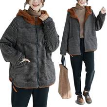 2021 New Winter Long Sleeve Warm Coat Women Plaid Thicken Jacket Casual Plus Size Woolen Velvet Splice Hooded Loose Outwear 2024 - buy cheap