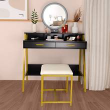 Dresser Dressing Table Golden Steel Frame with LED 3-Color Touch Round Mirror 2 Drawers Storage Shelf White/Black[US-Stock] 2024 - buy cheap
