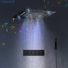 Conjunto de chuveiro cascata de chuva com controle remoto, conjunto bluetooth, luz led, registro de chuveiro, banheiro, banho inteligente 2024 - compre barato
