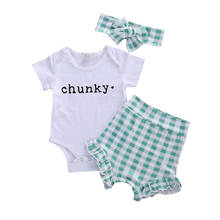 2020 Baby Summer Clothing Toddler Baby Girls Summer Clothes Set Short Sleeve Romper Top +Green Plaid Shorts +Headband Outfits 2024 - buy cheap