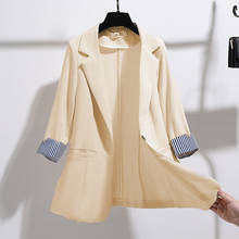 Nova primavera verão jaqueta feminina 2021 moda entalhado-colarinho três quartos manga terno jaquetas feminino solto casaco de escritório oversize 2024 - compre barato