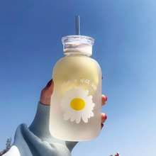 Glass Water Bottle with Straw Creative Daisy Frosted/Transparent Cup Leakproof Portable Drinking Bottle with a Sealing Cap Lid 2024 - buy cheap