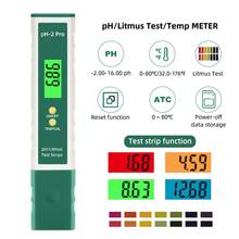 Medidor de Ph Digital PH-2 Pro, probador de tornasol ATC de alta precisión 2,00, papel de prueba, cambio de Color, medidor de calidad del agua retroiluminado, 16,00-0,01 2024 - compra barato