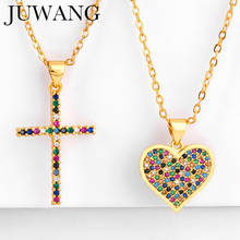 CZ Rainbow Cross Heart Pendant Necklace Gold Woman Zirconia Necklace Chain Stone Rainbow Jewelry 2024 - buy cheap