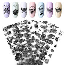 10Pcs Black Skull Design Foils Nail Art Sticker Transfer Decal Slider Adhesive Paper Wraps DIY New Fashion Manicure Decoration 2024 - купить недорого