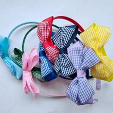 Girl Gingham Plaid Ribbon Hair Bows Bowknot With Fully Lined Covered Wrapped Plastic Hairbands students Hard Headbands FJ3149 2024 - buy cheap