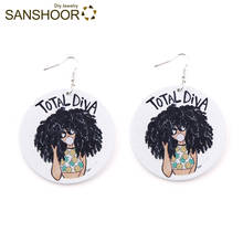 SANSHOOR Printing TOTAL DIVA Woman Wood Drop Earrings Afrocentric Black Ethnic Jewelry For Women Christmas Gift 1Pair 2024 - buy cheap