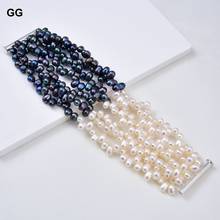 GuaiGuai-pulsera de perlas blancas y negras perforadas en la parte superior, 7 filas, 8" 2024 - compra barato