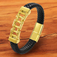 Очаровательные трендовые ювелирные изделия из нержавеющей стали, магнитный черный мужской браслет из натуральной кожи, плетеный золотой браслет в стиле панк, дизайнерский браслет на запястье 2024 - купить недорого