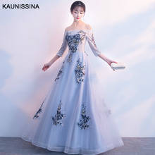 KAUNISSINA Evening Dress Flower Embroidery Formal Dresses 3/4 Sleeve Tulle A Line Elegant Graduation Dress Long Party Gown 2024 - buy cheap