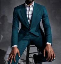 Terno formal de um botão, masculino, da moda, bege, azul, para casamento, jaqueta, calça, padrinho, traje
