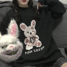 Suéter largo informal Harajuku para mujer, Jersey de punto con manga de conejo, estampado de tendencia, holgado, estilo novio, gótico, Otoño e Invierno 2024 - compra barato