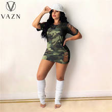 VAZN New 2021 Punk Style Camouflage Summer Beach Mini Sexy Regular Short Sleeve Dress Women Elegant Fashion Dress Slim Dress 2024 - buy cheap