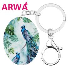 ARWA-llaveros acrílicos ovalados de pavo real para mujer y niño, llaveros grandes y largos con estampado de aves y animales, joyería, accesorio de regalo novedoso 2024 - compra barato