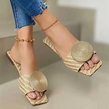 Woman Sandals Summer Flat 2020 New Round Buckle Flats Female Casual Solid Slippers Ladies Women Fashion Beach Plus Size Shoes 2024 - buy cheap