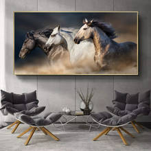 Impresión en lienzo de pared, pinturas de tres caballos corriendo, lienzo de Arte de animales, carteles de arte de pared, imágenes para sala de estar, decoración del hogar, Cuadros 2024 - compra barato