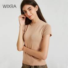 Wixra-suéteres básicos de manga corta para mujer, suéteres suaves de cuello redondo, suéteres suaves y delgados de elasticidad, Tops de punto brillantes de Color sólido para verano y otoño 2024 - compra barato