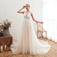 Sexy Backless Wedding Dresses 2020 Modest Lace Sheer Neck Applique Tulle Ivory Country Boho Bridal Gowns Sweep Train 2024 - buy cheap