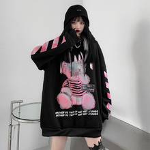 Cartoon Punk Hoodie Streetwear Black Hip Hop Women Amine Sweatshirts Casual Autumn High Street Bear Hoodies Funny Harajuku Tops 2024 - buy cheap