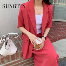 Sungtin-Conjunto de Blazer y falda de manga corta para mujer, Blazer largo de trabajo, falda larga holgada de cintura alta, traje de falda elegante coreano, 2 piezas 2024 - compra barato