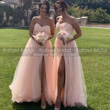 Side Split Peach Tulle Bridesmaid Dresses Elegant 2021 Long Puffy A Line Women Sweetheart Neck Pearl Pink Maid Of Honor Dress 2024 - buy cheap