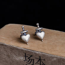 Zavorohin New Punk Piercing Earrings Real 100% 925 Solid Sterling Silver Retro Heart Stud Earrings Friendship Gift 2024 - buy cheap