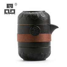 TANGPIN-juego de té portátil de viaje, vajilla de cerámica negra con 2 tazas, juego de té kungfu, viaje 2024 - compra barato
