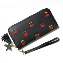 Women Zipper Long Wallet 2022 Cute Cherry Embroidery Design Female Wallets Ladies Big Purse For Phone Money Card Coin Black 2024 - buy cheap