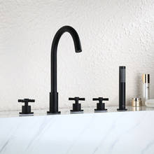 Matte Black Solid Brass 5 Holes Jacuzzi Bathtub Faucet Hot and Cold Bathtub Tap With Hand Shower 2024 - buy cheap