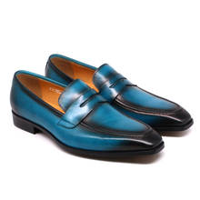 Zapatos mocasines de cuero de becerro para hombre, calzado de vestir azul claro, hecho a mano, para fiesta de boda, moda italiana, talla 38-47 2024 - compra barato