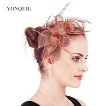 Elegant Ladies Royal Fascinators Hat Sinamay Fedora Women Linen Feather Hat Wedding Party Hair Accessory Feather Hair Accessory 2024 - buy cheap