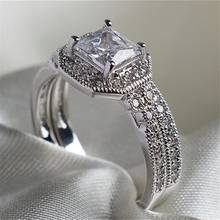 Anel feminino de strass, anel de corte branco com strass, joia feminina para casamento e noivado, presente de aniversário 2024 - compre barato