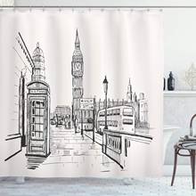 Modern Shower Curtain London City with Big Ben Monument Scene in Sketch Style British Famous Town Artwork Bathroom Decor Set 2024 - buy cheap
