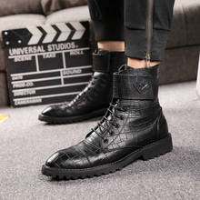 Autumn Winter Men Motorcycle boots Genuine leather Lace-Up Male boots British style Mid-Calf boots Black 2024 - buy cheap