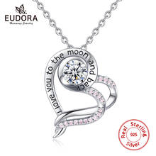 Женское Ожерелье с кулоном в виде сердца EUDORA из настоящего серебра 925 пробы с розовым кристаллом I love you to moon и back, ювелирные украшения D359 2024 - купить недорого