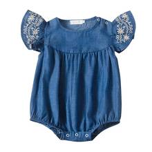 Verão Meninas Bonitos Do Bebê Romper Macacão Jeans Set Curto SleeveJumpsuit 0-24M Crianças Roupa Dos Miúdos Quentes 2024 - compre barato