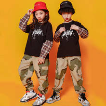 Crianças moda impressão camisola topos correndo casual hip hop camuflagem calças roupas meninas meninos jazz dança traje roupas 2024 - compre barato