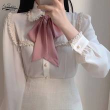 Elegant White Blouse Women 2021 Spring Sweet Tassel Bow Long Sleeve Tops Women Cardigan Lace Button Up Shirt Women Blusas 11608 2024 - buy cheap