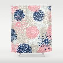 Floral Mixed Blooms Blush Pink Navy Blue Gray Beige Shower Curtain Waterproof Polyester Fabric 72 x 78 inches Set with Hook 2024 - buy cheap