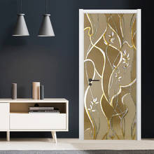 Self-Adhesive Door Sticker European Style Pattern Golden Line Mural Wallpaper Living Room Kitchen Waterproof 3D Stickers Decals 2024 - buy cheap
