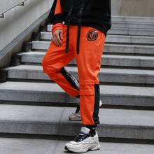 Pantalones de chándal de hip hop para hombre, color naranja, blanco y negro, cintura elástica de retales, primavera y verano, 2020 2024 - compra barato
