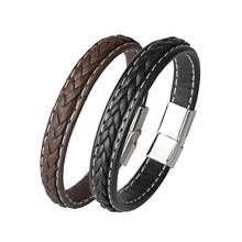 Kirykle Black brown Choose Genuine Leather Magnetic Buckle Men Women Leather Bracelet Fashion Charm Bracelet 2024 - buy cheap