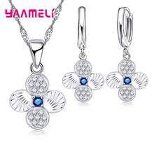 Exqusite Long Crystal Earrings Pendant Necklace Jewelry Set Shiny Round Zircon Crystal 925 Sterling Silver Wedding Bijoux 2024 - buy cheap