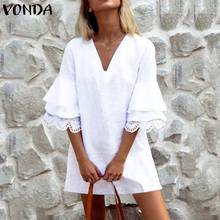 VONDA Mini Dress Women Summer Casual Flare Sleeve Party Dresses Loose Beach Sundress Plus Size Solid Robe Bohemian Vestidos 2024 - buy cheap