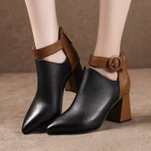 Women Ankle Boots Winter Suede High Heels Boots Ladies Fashion Pointed toe Gladiator Black Leather Shoes For Woman Size 35-39 2024 - buy cheap